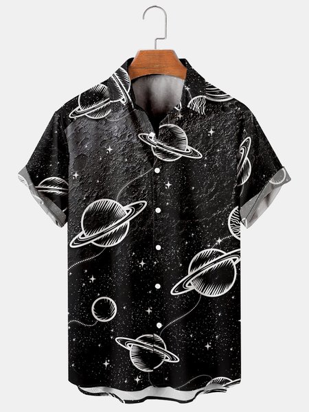 

Men's Star Pattern Print Casual Short Sleeve Hawaiian Shirt, Black, Men's Floral shirt