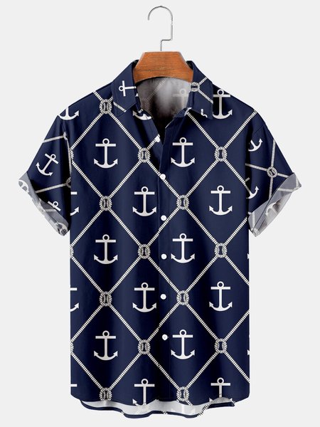 

Men's Oil Painting Print Casual Short Sleeve Hawaiian Shirt, Purplish blue, Men's Floral shirt
