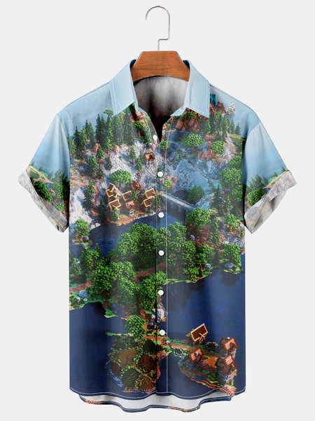 

Men's Eco-Surface Graphic Print Casual Short Sleeve Hawaiian Shirt, Blue, Men's Floral shirt