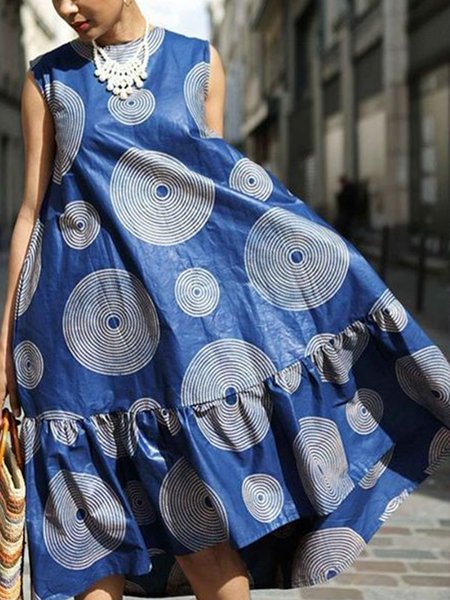 

Regular Fit Crew Neck Short Sleeve Woven Dress, Blue, Maxi Dresses