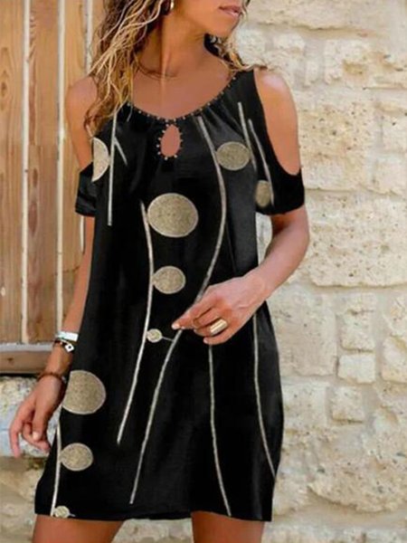 

Keyhole Regular Fit Polka Dots Dresses, Black, Mini Dresses