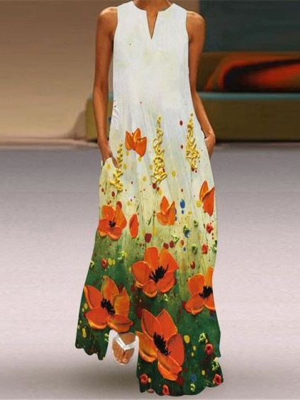 

Vacation Floral Short Sleeve Women Dress, White, Dresses