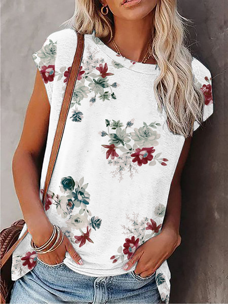 

Plus size Floral Short Sleeve T-Shirt, White, T-Shirts