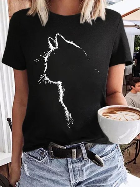 

Casual Plain Crew Neck Short Sleeve T-shirt, Black, T-shirts