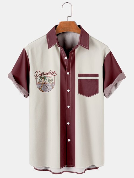 

Resort Style Hawaiian Series Coconut Tree Element Lapel Short-Sleeved Printed Shirt Top, As picture, Men's Floral shirt