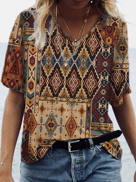 

Plus size Casual Hippie Printed Short Sleeve T-Shirt, Multicolor, T-Shirts