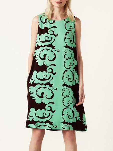 

Crew Neck Elegant Short Sleeve Woven Dress, Green, Midi Dresses