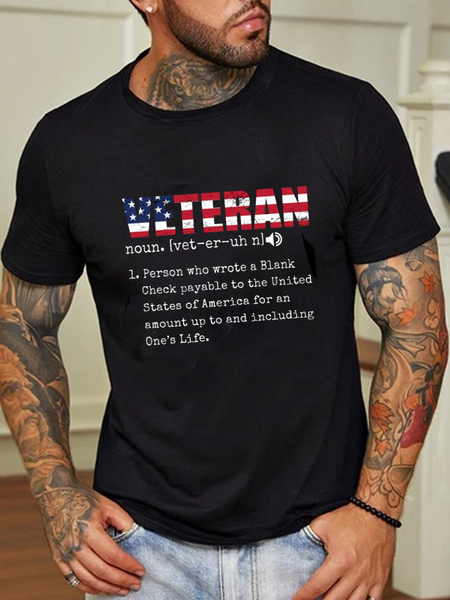 

American Flag Letter Print Men's Casual Short Sleeve T-Shirt, Black, Men's t-shirts