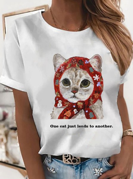 

Loosen Crew Neck Casual Short Sleeve Tops, White, Tops