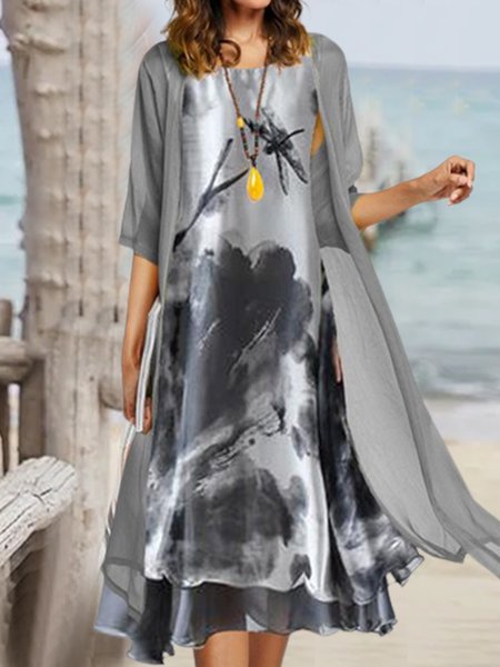 

Floral Elegant V Neck Color Block Dresses, Black, Dresses