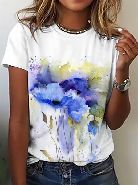 

Plus size Floral Short Sleeve T-Shirt, White, T-Shirts