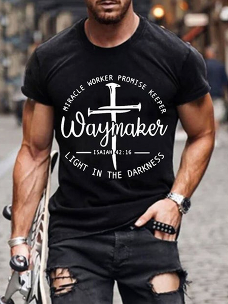 

Easter Cross Letter Print Men's Casual Short Sleeve T-Shirt, Black, T-Shirts