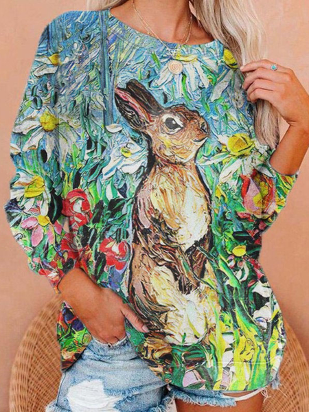 

Rabbit painting long sleeve graphic tees designer, Multicolor, Sweatshirts & Hoodies