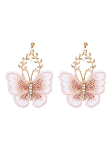 

Butterfly Lace Embroidered Alloy Earrings, Pink, Earrings