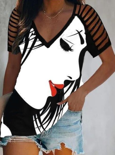 

Cotton Blends Crew Neck Casual Short Sleeve Tops, Black, T-Shirts