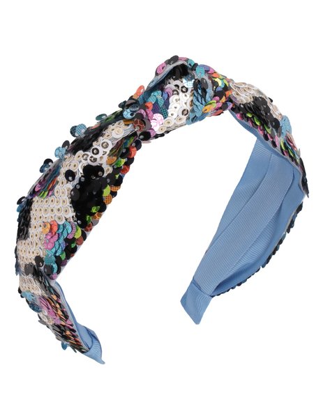 

Ethnic Embroidered Sequin Headband, Light blue, Headwear