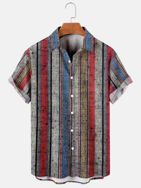 

Cotton Linen Style American Casual Striped Versatile Linen Shirt, As picture, Shirts ＆ Blouse