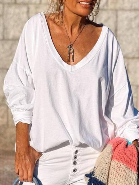 

Casual Long Sleeve T-Shirt, White, T-Shirts