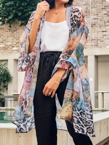 

Long Sleeve Boho Halter Leopard Cardigan, Multicolor, Outerwear