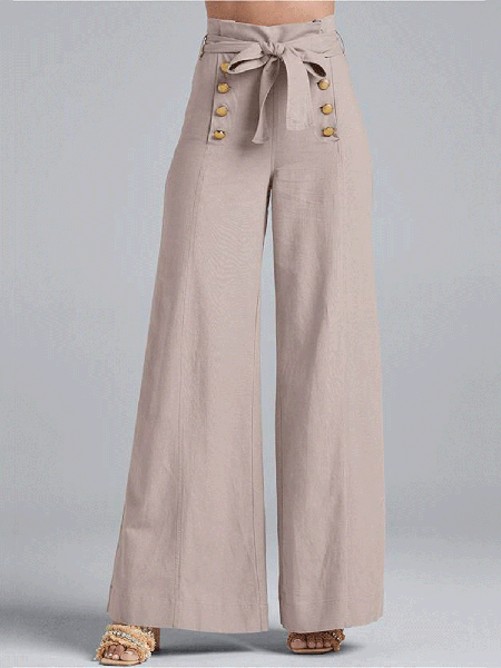 

Casual lace-up button-up wide-leg trousers, Dusty pink, Pants