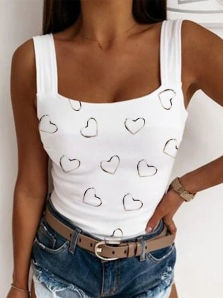 

Heart Sexy Square neck Sleeveless Knit Tank, White, Tank Top