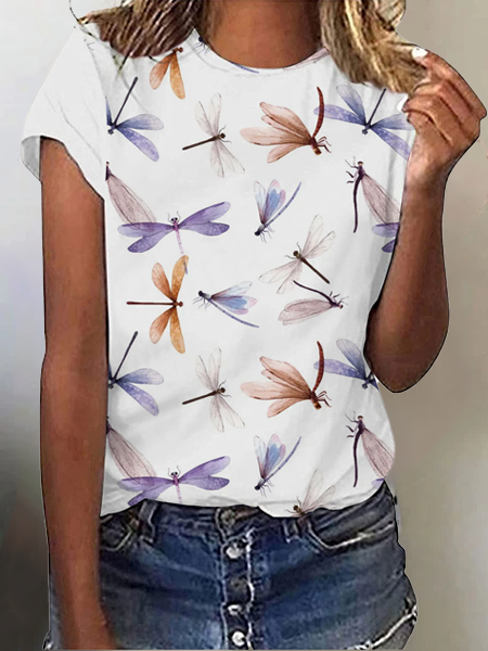 

Casual Dragonfly Short Sleeve T-Shirt, White, T-Shirts