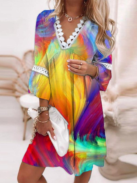 

Vacation V Neck Ombre Three Quarter women Dress, Multicolor, Dresses