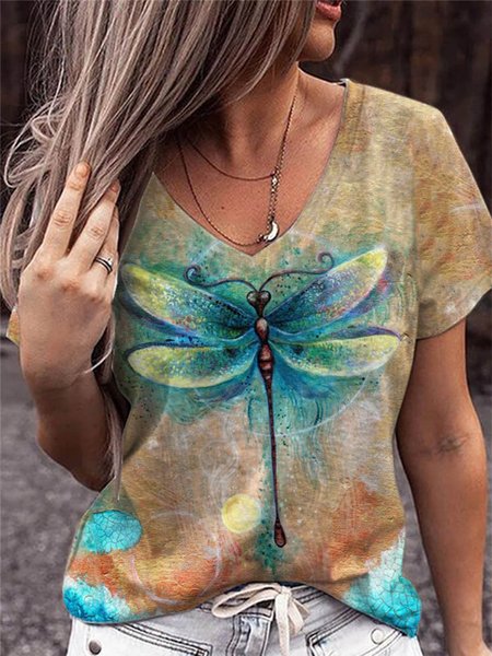 

V Neck Cotton Blends Regular Fit Short Sleeve T-Shirt, Multicolor, T-Shirts