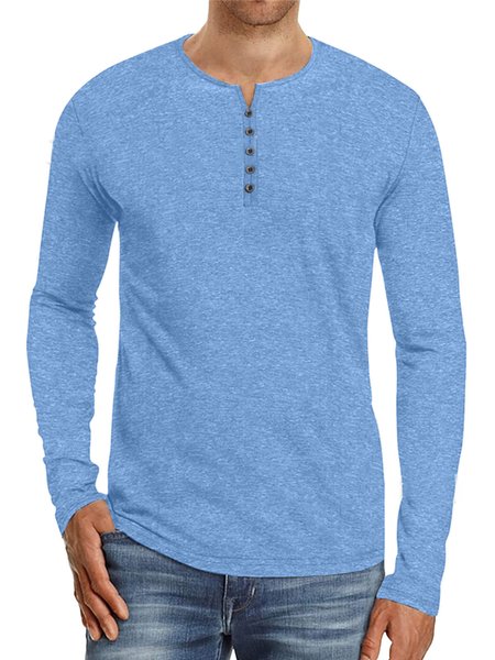 

Plain V-Neck Long Sleeve T-Shirt Men, Blue, T-shirt