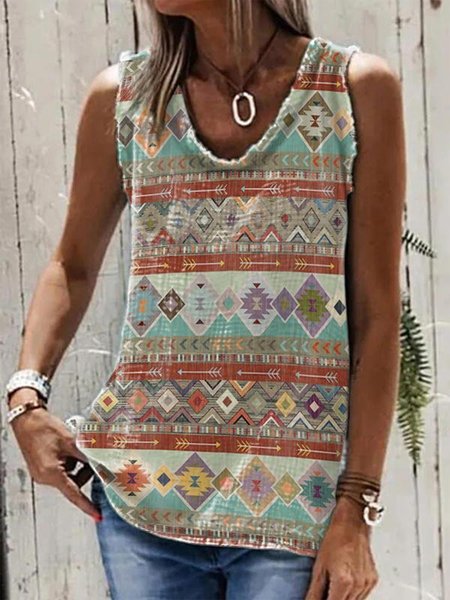 

Casual Loosen Tribal Short Sleeve Tops, Multicolor, Tanks & Camis