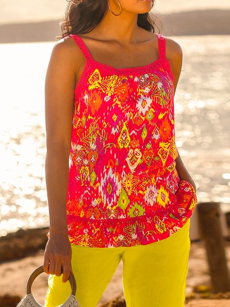 

Loosen Casual Woven Tank, Rose red, Tank Top
