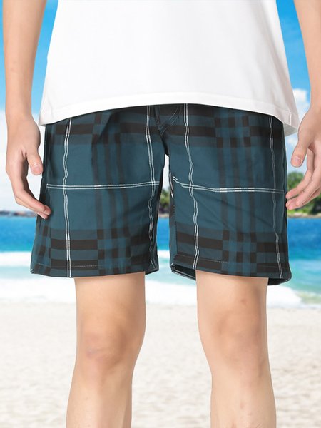 

Men's Check Casual Print Hawaiian Shorts Beach Shorts, Blue-gray, Men's shorts
