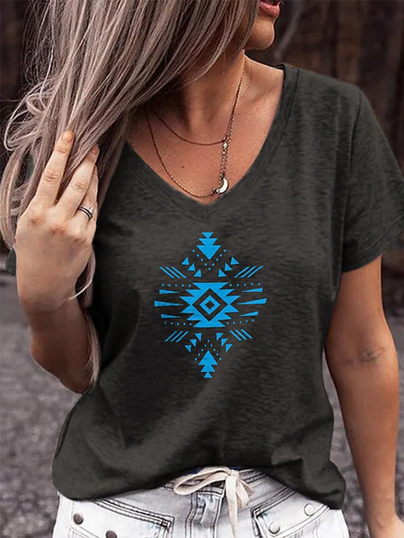 

Tribal V Neck Cotton Blends Short Sleeve T-Shirt, Black, T-Shirts