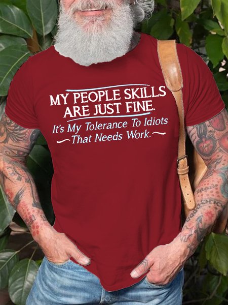 

Men's My People Skills Are Fine It's My Idiots Sarcasm Witty Friends Casual Short Sleeve T-shirt, Red, T-shirts