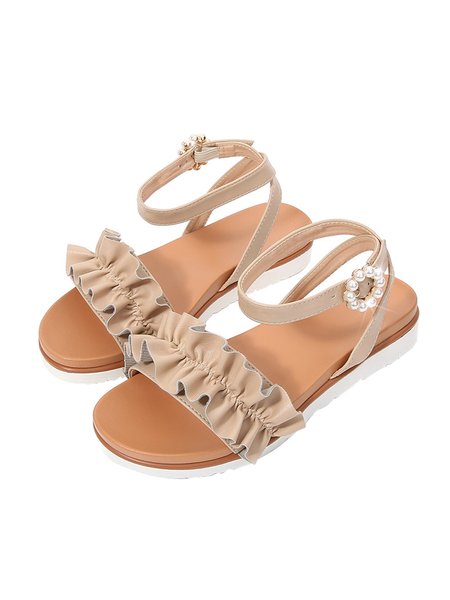 

Sweet Sandals with Pearl Buckle Pleated Upper, Apricot, Sandals