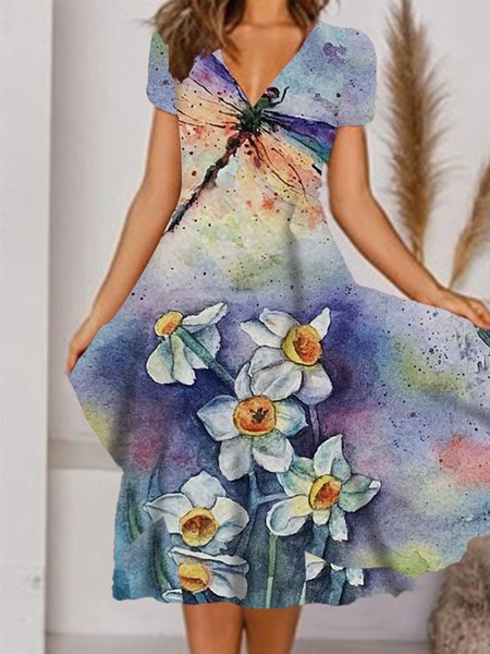 

Regular Fit Vacation Short Sleeve Knit Dress, Multicolor, Dresses