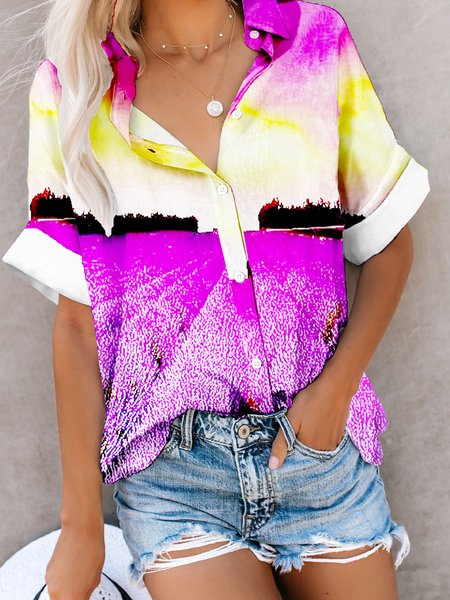 

Casual Landscape Print Spring New Hot Sale Designer Women's Half Sleeve Shirts, Multicolor, Shirts & Blouses