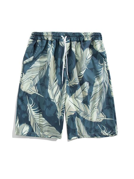 

Men's Casual Print Hawaiian Shorts Beach Pants, Blue, Men's shorts