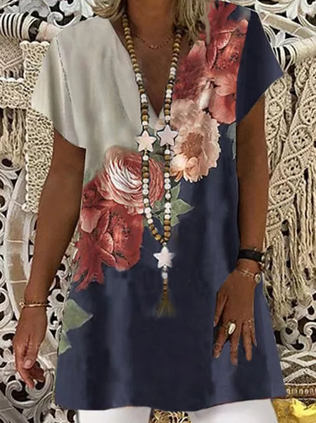 

Casual Floral Short Sleeve Tops, Multicolor, Tops