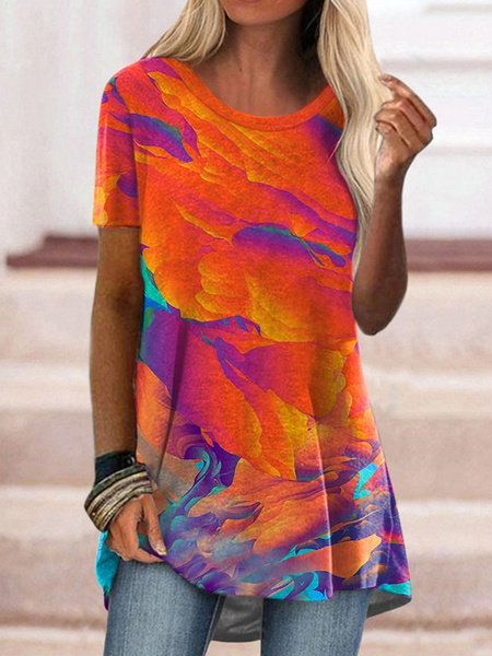 

Casual Regular Fit Cotton Blends Short Sleeve T-Shirt, Multicolor, T-Shirts