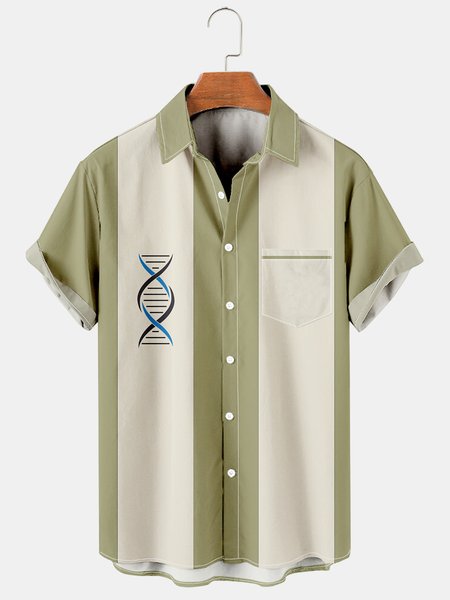 

Mens Art Geometric Print Casual Breathable Short Sleeve Bowling Shirt, Green, Men's Floral shirt