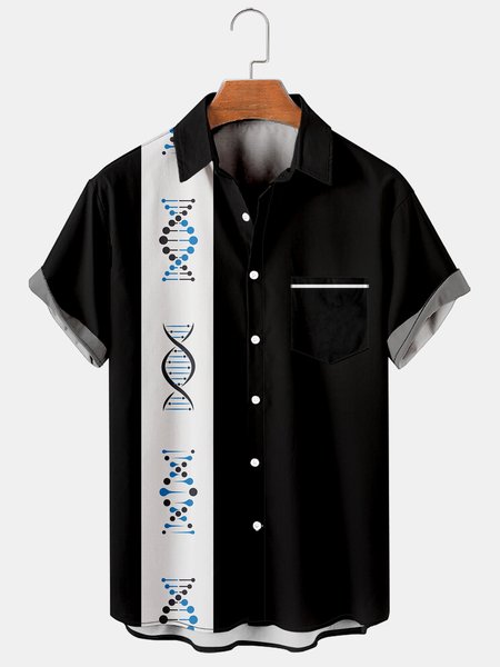 

Mens Art Geometric Print Casual Breathable Short Sleeve Bowling Shirt, Black, Men's Floral shirt