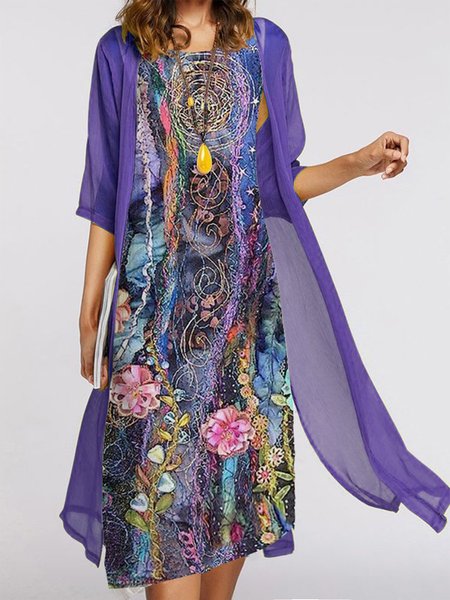 

Half Sleeve Crew Neck Floral Vacation Short Sleeve women Dress, Multicolor, Dresses