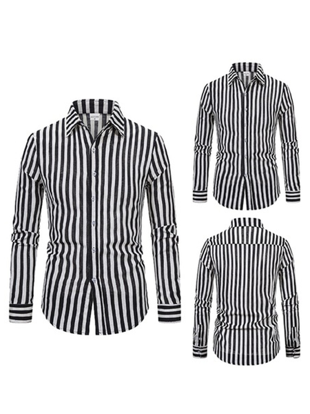 

Cotton And linen Style American Casual Basic Wild linen Striped Shirt, Black, Shirts ＆ Blouse