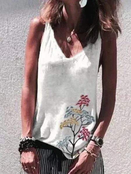 

Loosen Casual Crew Neck Knit Tank, White, Tanks & Camis