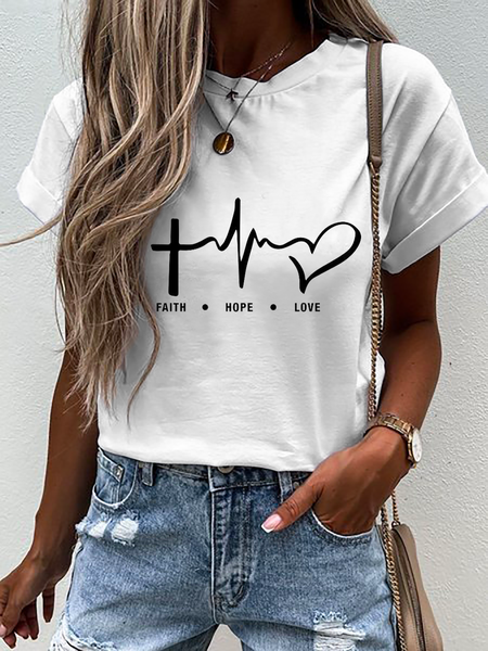 

Plus size Faith Printed Short Sleeve Casual T-Shirt, White, T-Shirts