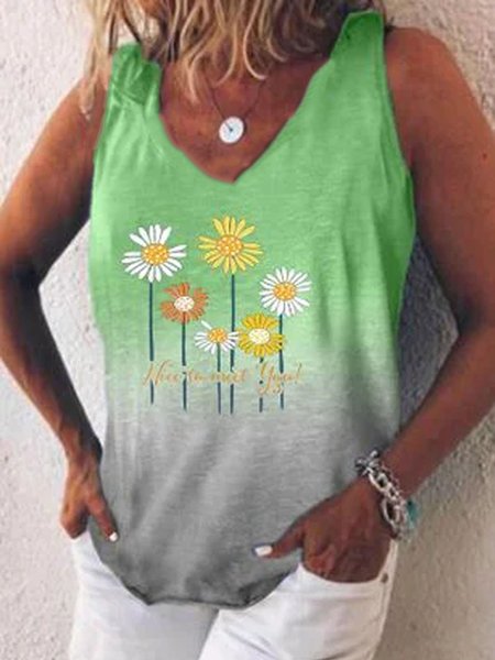 

Loosen Floral Crew Neck Knit Tank Spring Summer, Aqua, Tanks & Camis
