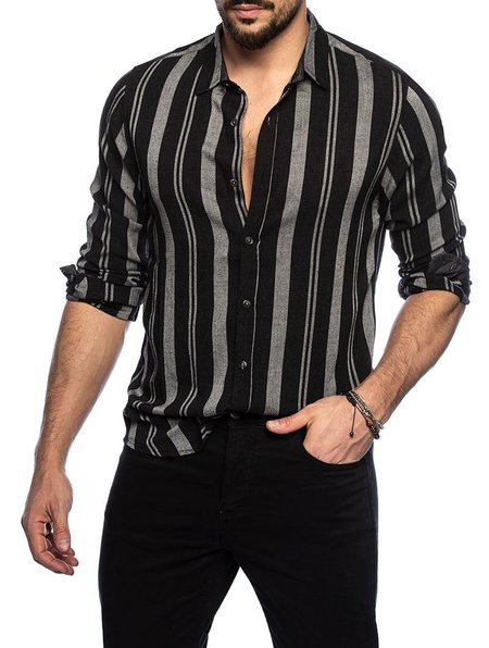 

Long Sleeve Shirt Collar Casual Long Sleeve Shirt, Gray, Blouses&Shirts