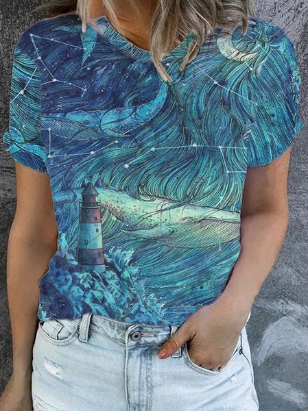 

Regular Fit Casual Crew Neck Short Sleeve T-Shirt, Blue, T-Shirts