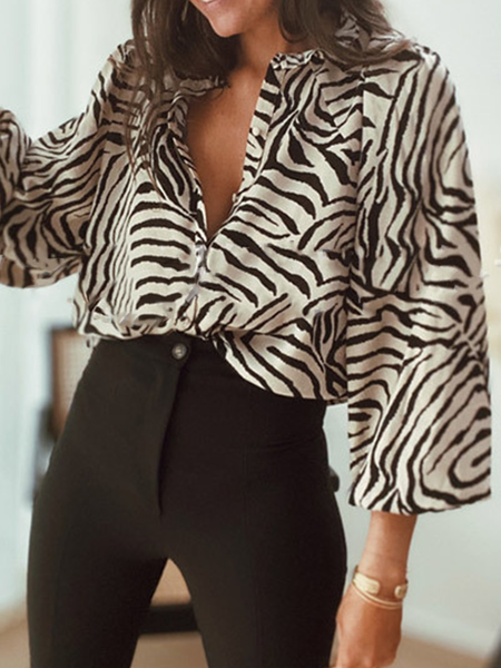 

Flare Sleeve Buttoned Loosen Long Sleeve Blouse, Black, Blouses & Shirts